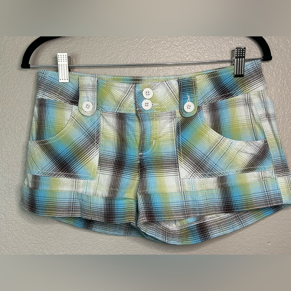 Lei Luxe Ana Plaid Shorts Rolled Cuff Y2K Summer Beach